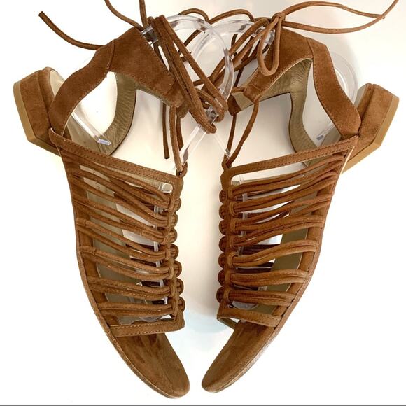 Stuart Weitzman Knotagain Ankle Wrap Flat Suede Sandal Size 8 - Picture 12 of 14